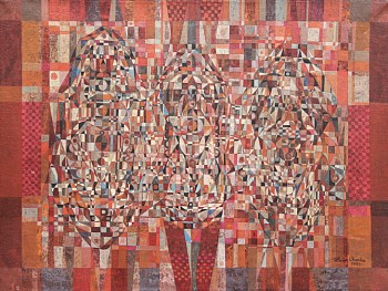 Charles Oliver painted small sections of color and pattern overlaying each other giving a sense of perspective.