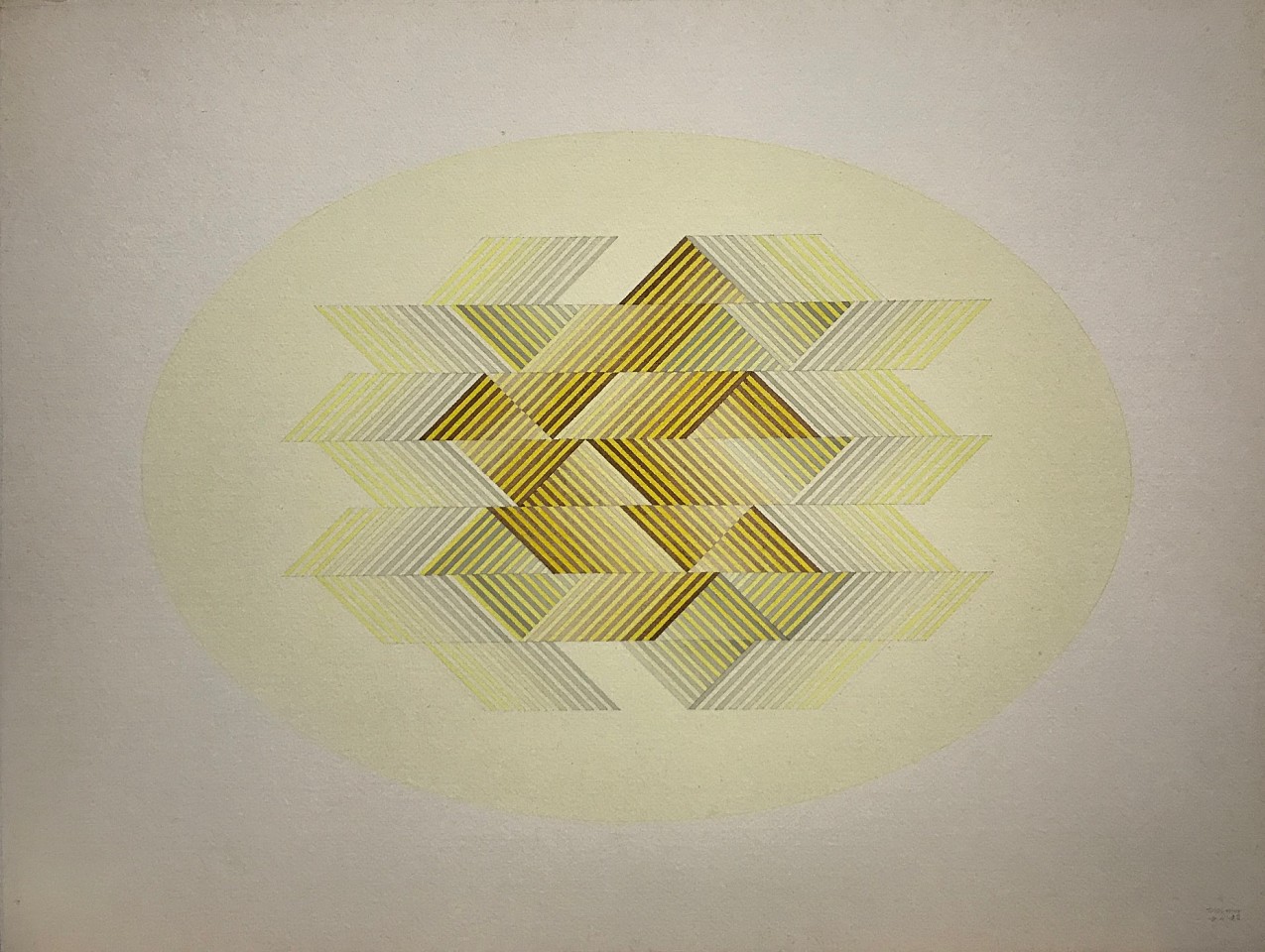 Sewell Sillman, Untitled (Yellow & Green Fletches in Pale Yellow Oval)
watercolor and pencil on paper, Sheet: 22 1/2"" x 29 3/4"" Image: 16"" x 23"" oval
JCA 6409
$5,000